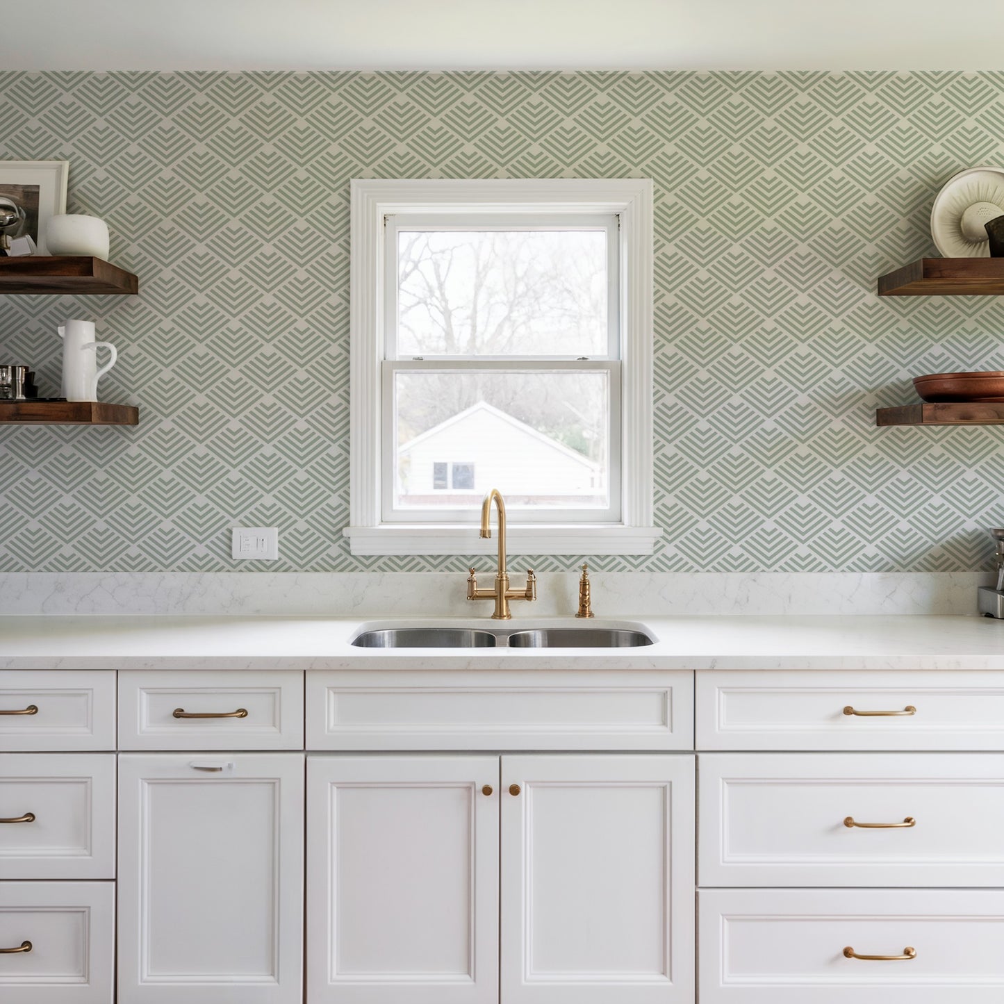 Veer Decor Geometric Chevron Diamond Green Peel and Stick Wallpaper Abstract Modern Green  Wallpaper - 8228-AE3