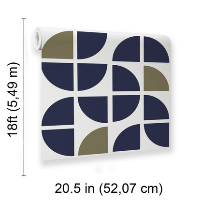 Veer Decor Mod Geo Crescents Navy Peel and Stick Wallpaper Abstract Modern Navy  Wallpaper - 8228-AH1