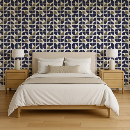 Veer Decor Mod Geo Crescents Navy Peel and Stick Wallpaper Abstract Modern Navy  Wallpaper - 8228-AH1