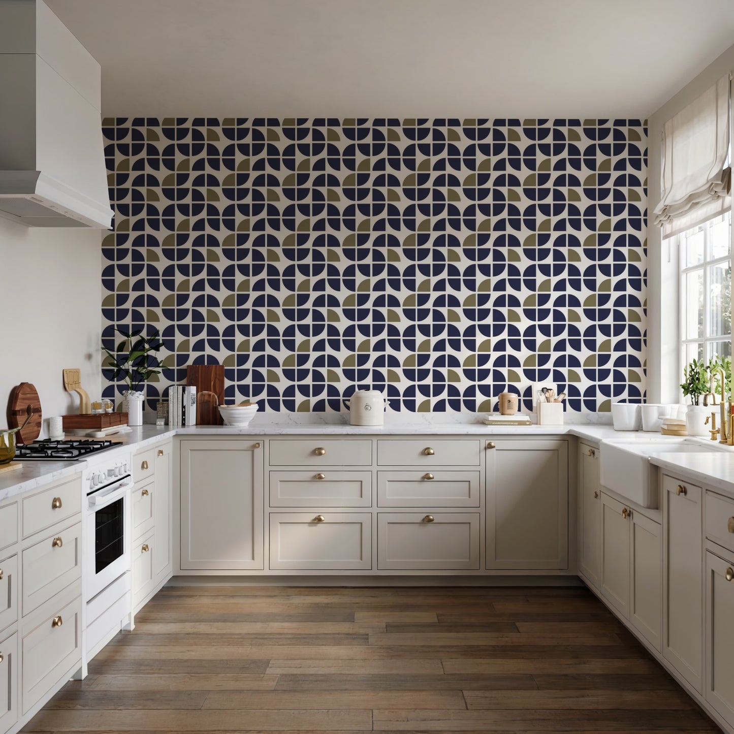 Veer Decor Mod Geo Crescents Navy Peel and Stick Wallpaper Abstract Modern Navy  Wallpaper - 8228-AH1