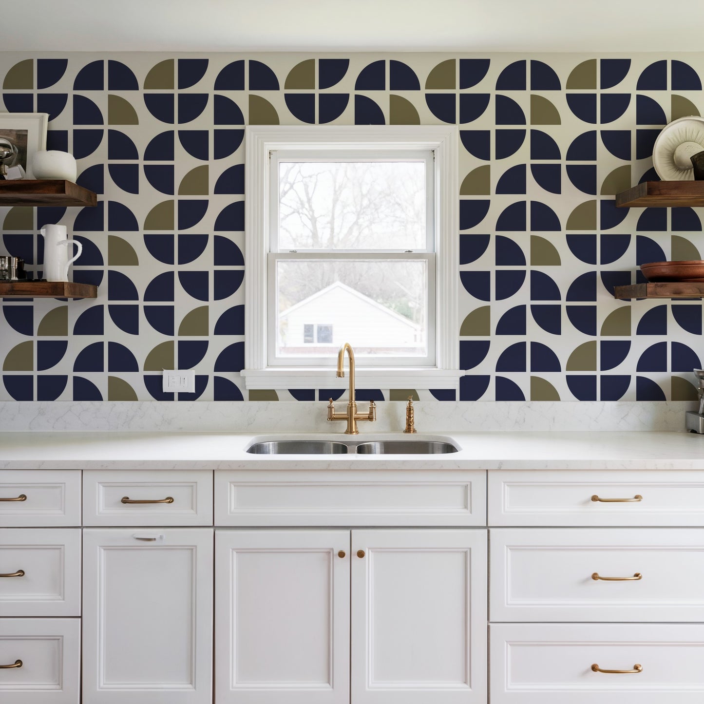 Veer Decor Mod Geo Crescents Navy Peel and Stick Wallpaper Abstract Modern Navy  Wallpaper - 8228-AH1