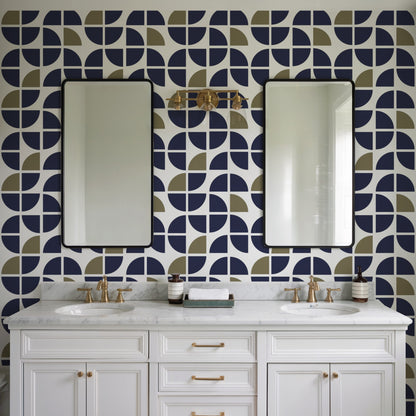 Veer Decor Mod Geo Crescents Navy Peel and Stick Wallpaper Abstract Modern Navy  Wallpaper - 8228-AH1