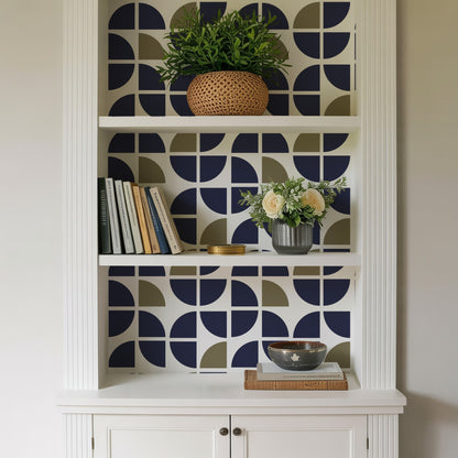 Veer Decor Mod Geo Crescents Navy Peel and Stick Wallpaper Abstract Modern Navy  Wallpaper - 8228-AH1