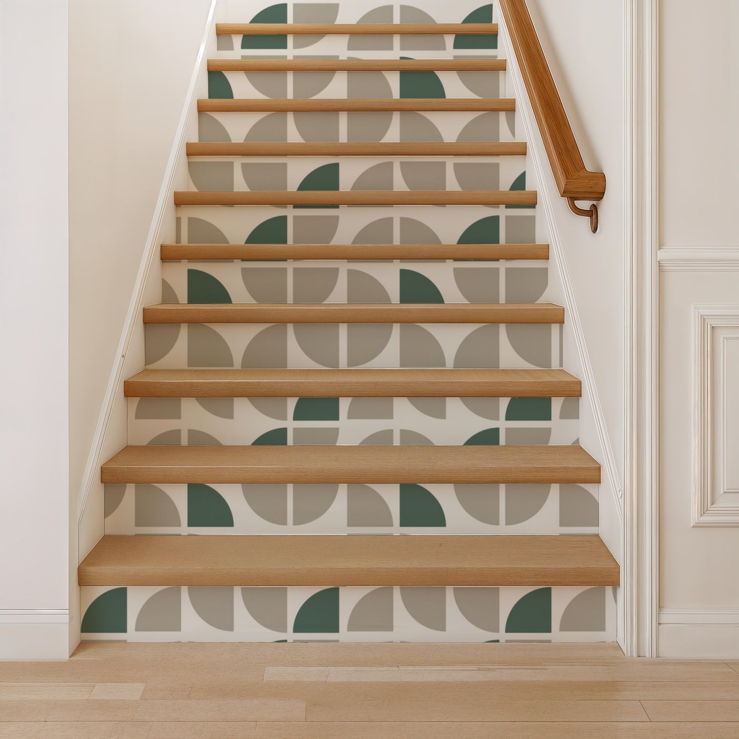 Taupe geometric crescent wallpaper pattern, peel-and-stick.