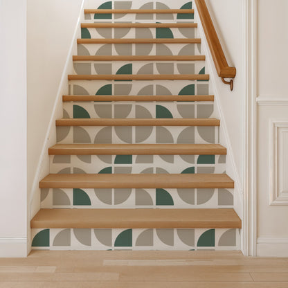 Taupe geometric crescent wallpaper pattern, peel-and-stick.