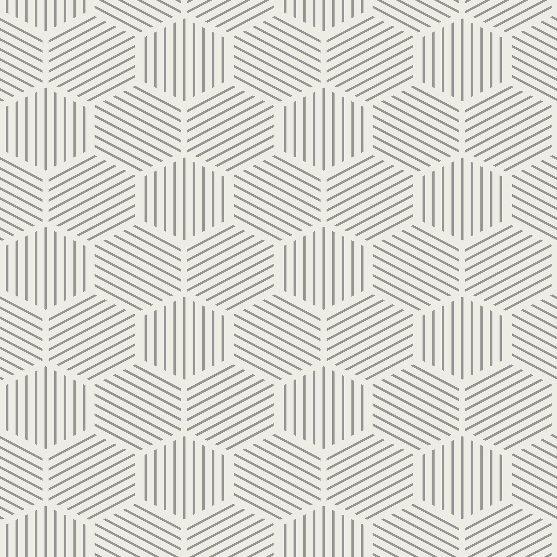 Gray striped hexagonal mosaic wallpaper with repeating hexagon pattern; peel and stick.