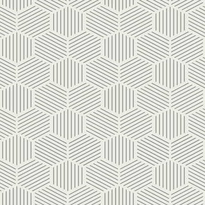 Gray striped hexagonal mosaic wallpaper with repeating hexagon pattern; peel and stick.