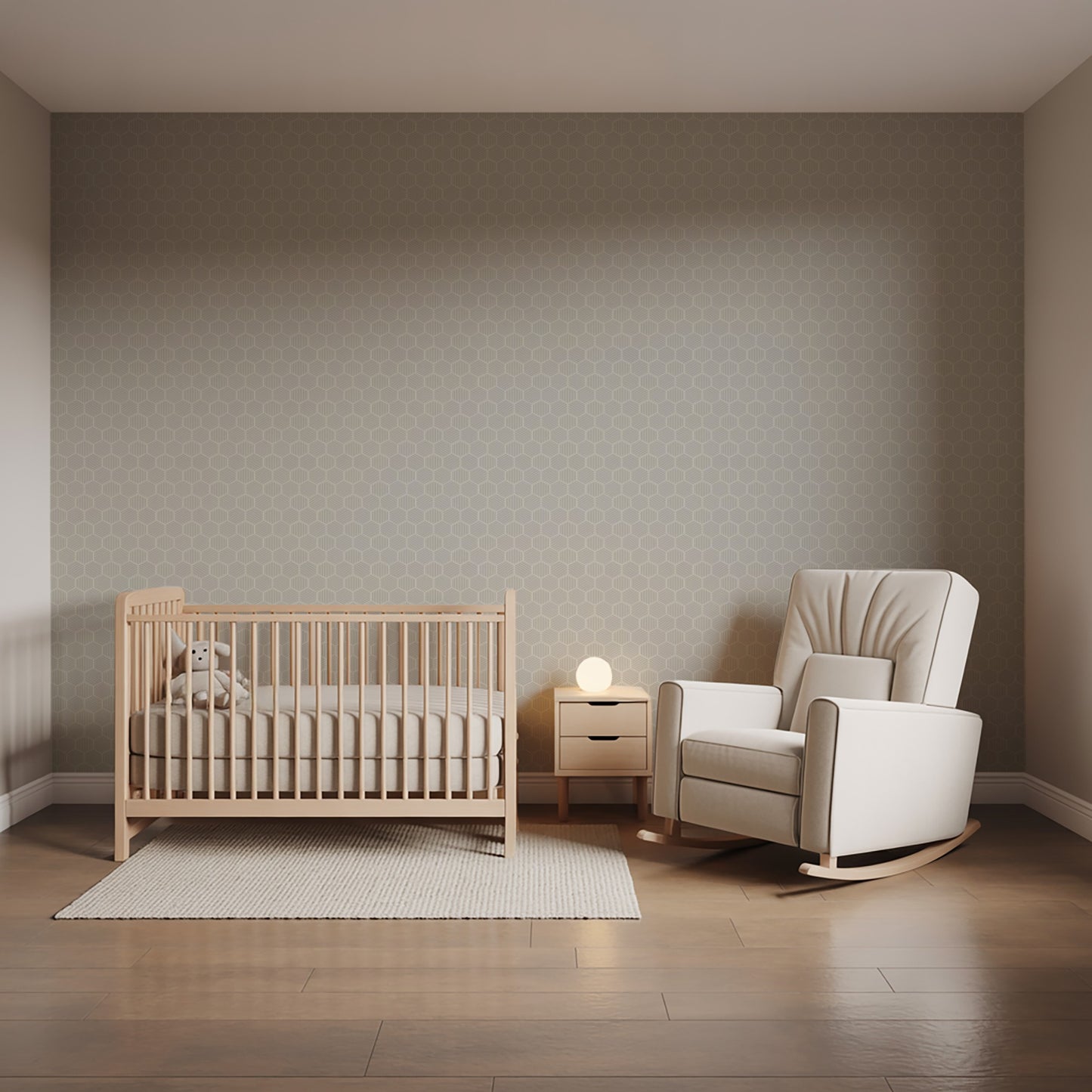 Gray striped hexagonal mosaic peel-and-stick wallpaper with a modern geometric pattern.
