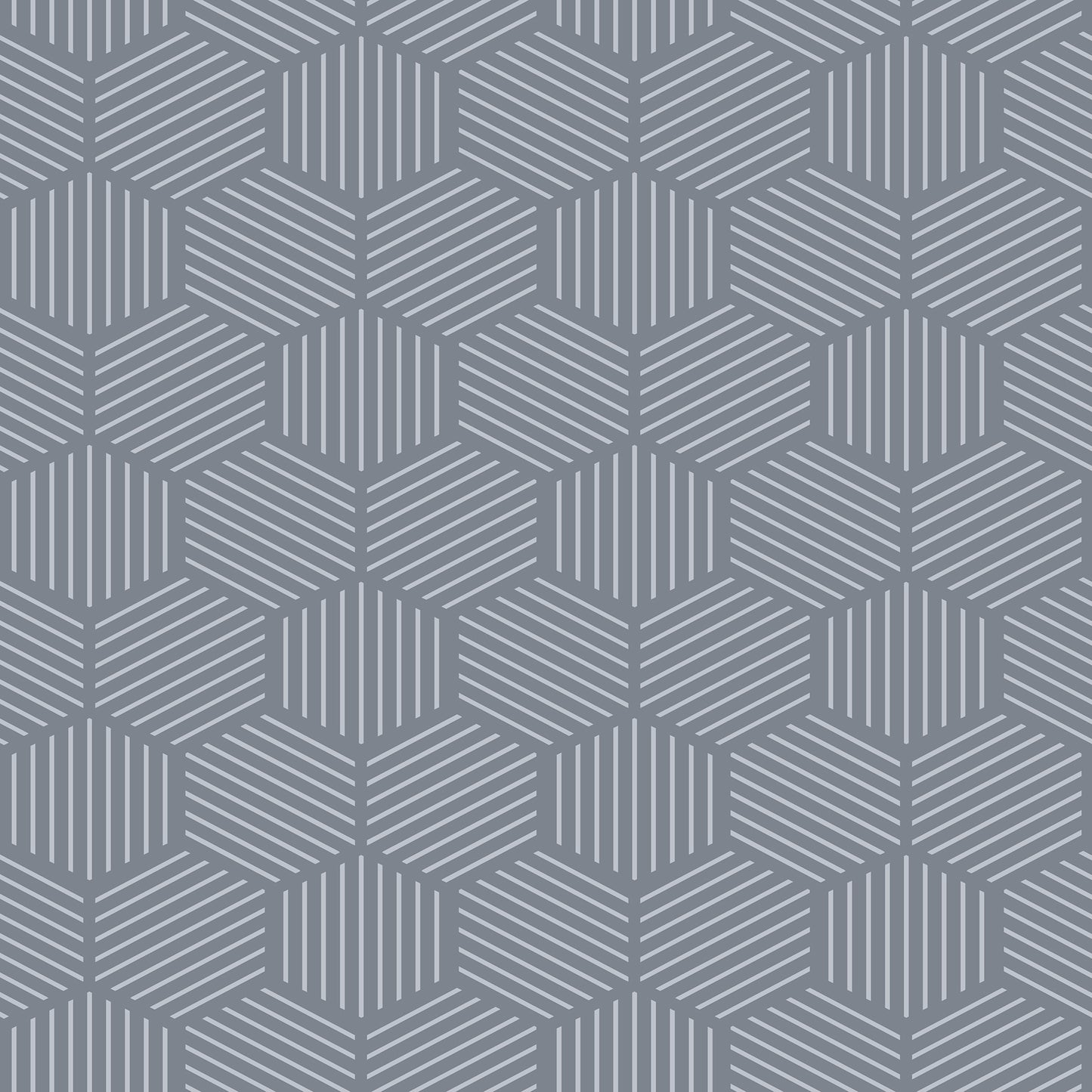 Blue-gray wallpaper with pale gray lines forming a tessellated hexagonal cube pattern.