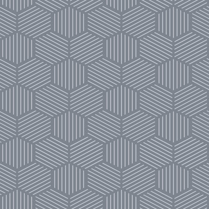 Blue-gray wallpaper with pale gray lines forming a tessellated hexagonal cube pattern.