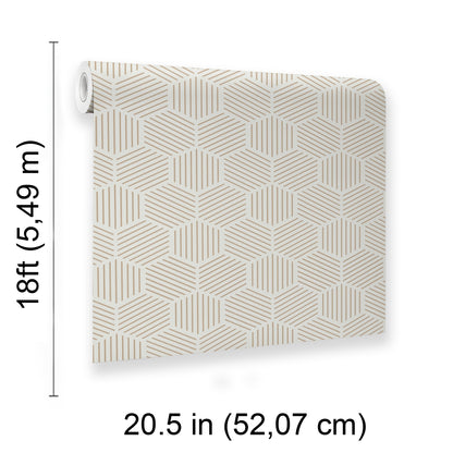 Veer Decor Striped Hexagonal Mosaic Taupe Peel and Stick Wallpaper Abstract Modern Taupe  Wallpaper - 8228-AI3