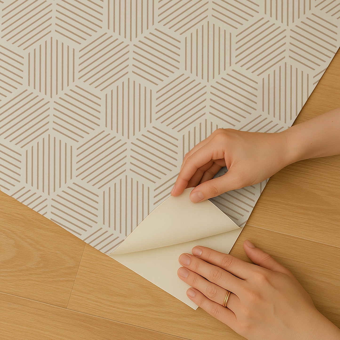 Veer Decor Striped Hexagonal Mosaic Taupe Peel and Stick Wallpaper Abstract Modern Taupe  Wallpaper - 8228-AI3