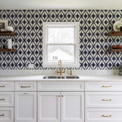 Veer Decor Shibori Geometric Navy Peel and Stick Wallpaper Abstract Modern Navy  Wallpaper - 8228-AJ1