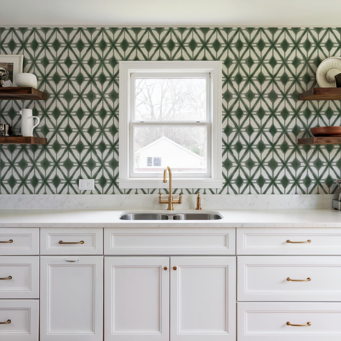 Veer Decor Shibori Geometric Green Peel and Stick Wallpaper Abstract Modern Green  Wallpaper - 8228-AJ3