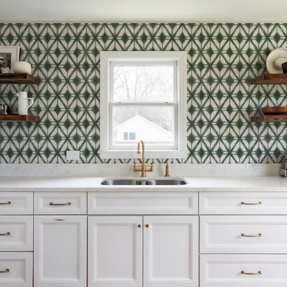 Veer Decor Shibori Geometric Green Peel and Stick Wallpaper Abstract Modern Green  Wallpaper - 8228-AJ3