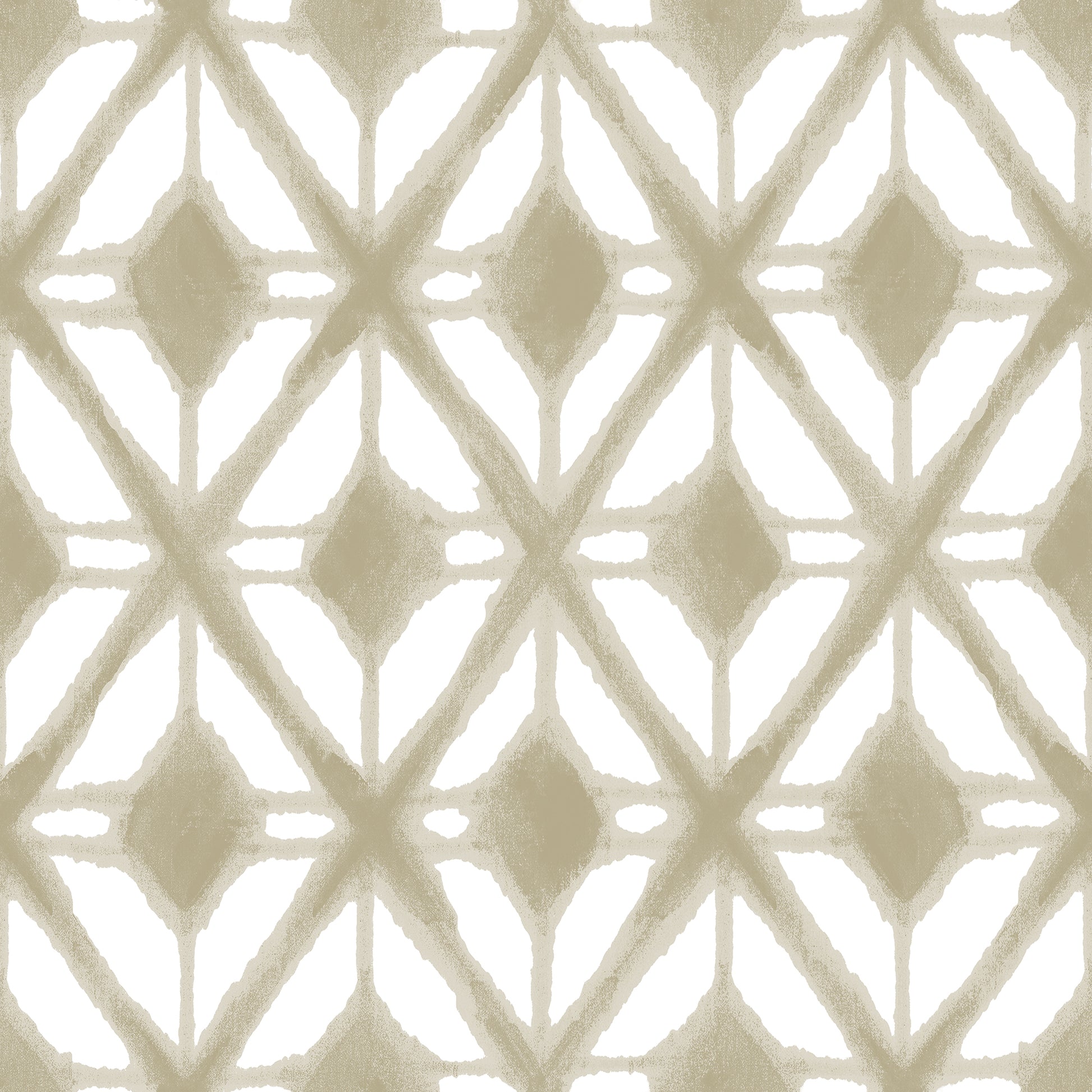Beige taupe diamond lattice wallpaper pattern on ivory background, geometric wallcovering.