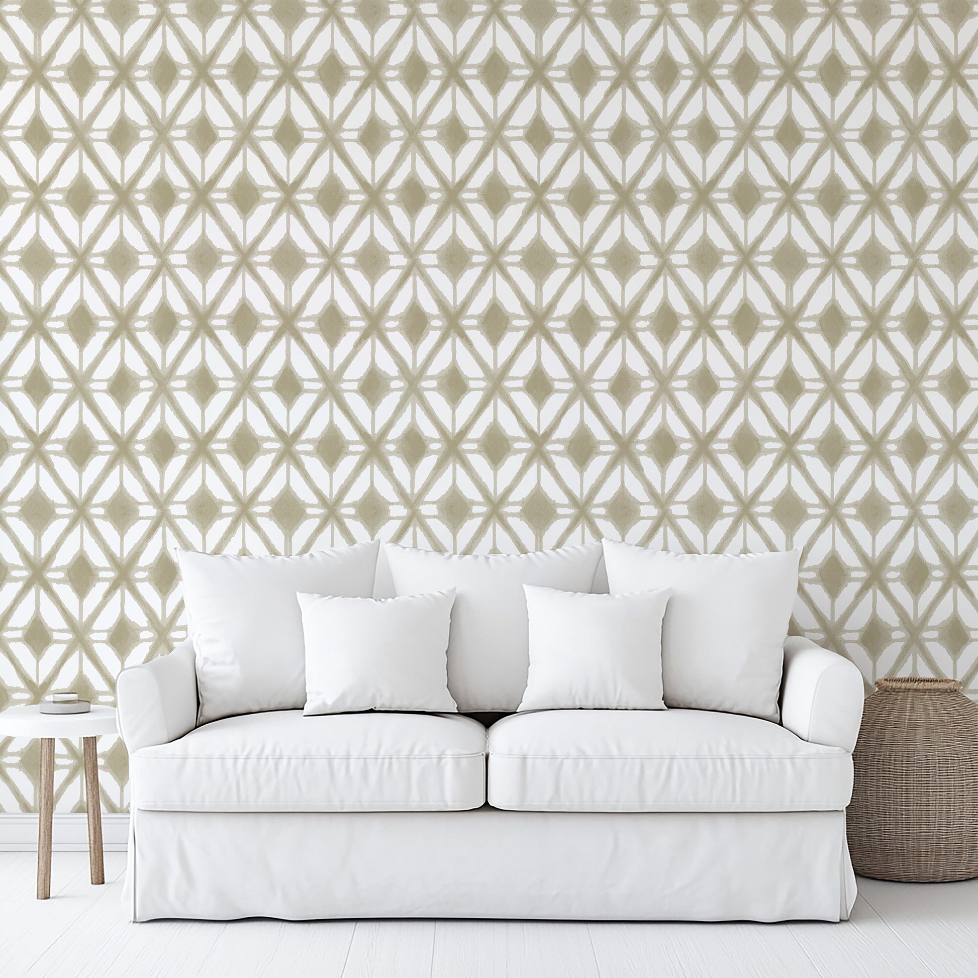 Taupe Shibori geometric designer wallpaper with a modern, sophisticated pattern, perfect for accent walls, contemporary interiors, and upscale home décor.
