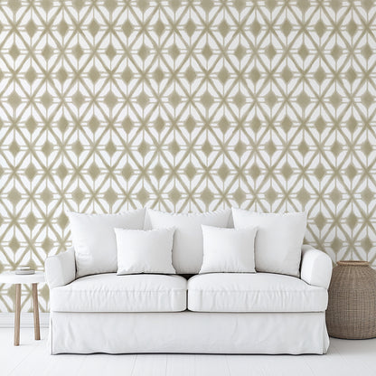 Taupe Shibori geometric designer wallpaper with a modern, sophisticated pattern, perfect for accent walls, contemporary interiors, and upscale home décor.