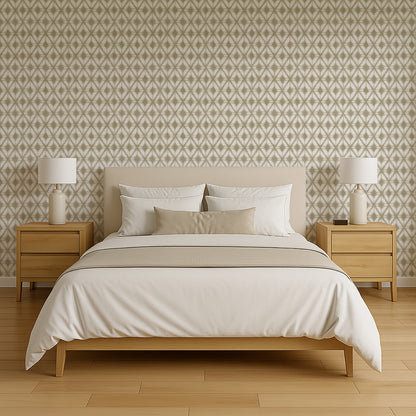 Taupe Shibori geometric designer wallpaper with a modern, sophisticated pattern, perfect for accent walls, contemporary interiors, and upscale home décor.