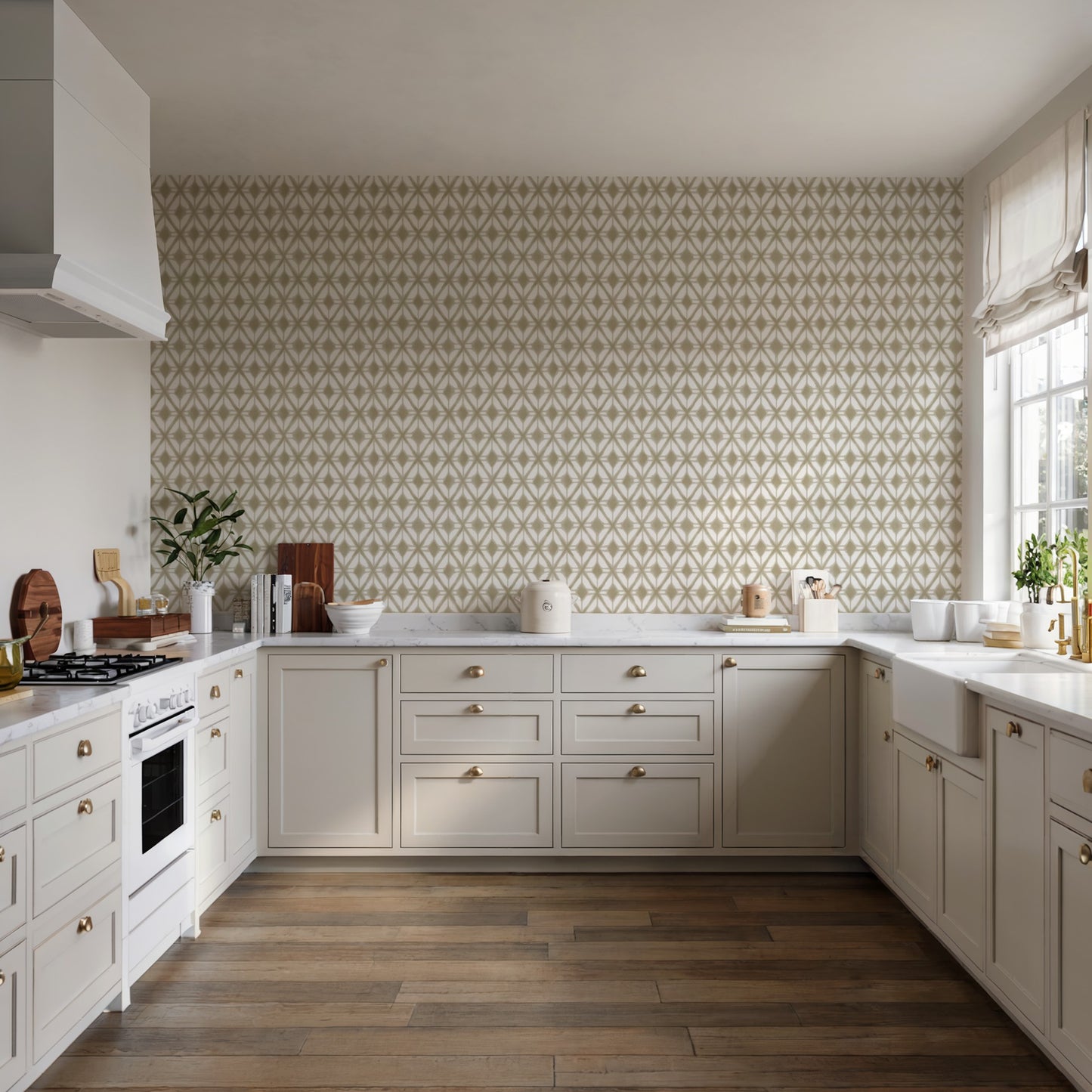 Taupe Shibori geometric designer wallpaper with a modern, sophisticated pattern, perfect for accent walls, contemporary interiors, and upscale home décor.