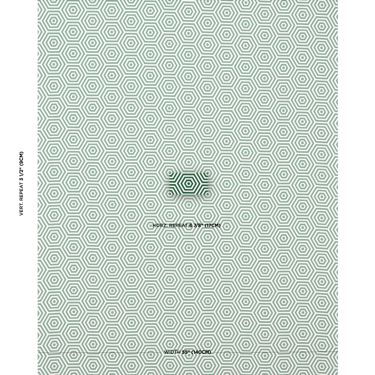 Mint teal hexagonal geometric repeat pattern across a light background; modern retro wallpaper or fabric.