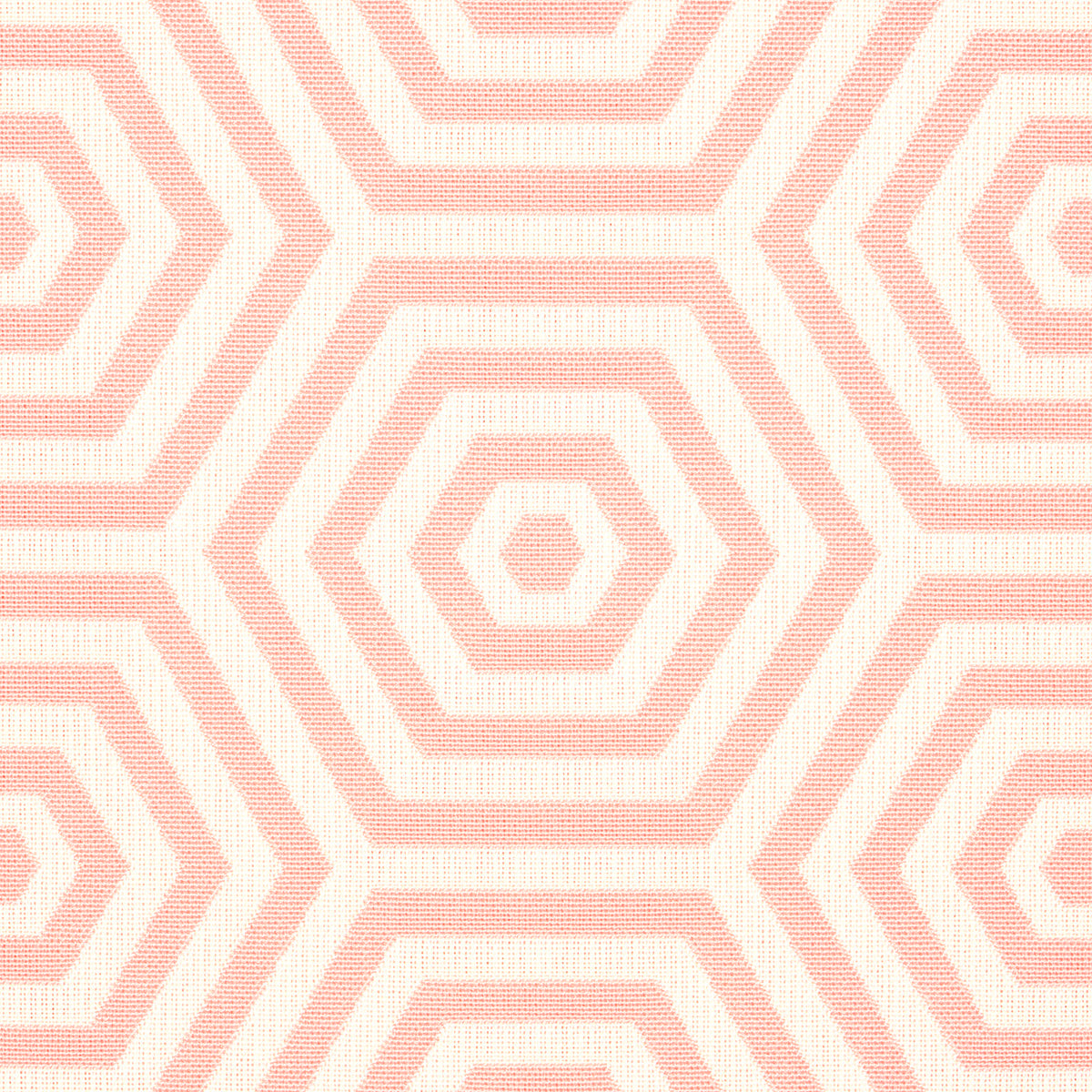 Repeating concentric hexagon pattern in soft pink on cream background, ideal for wallpaper or textiles.