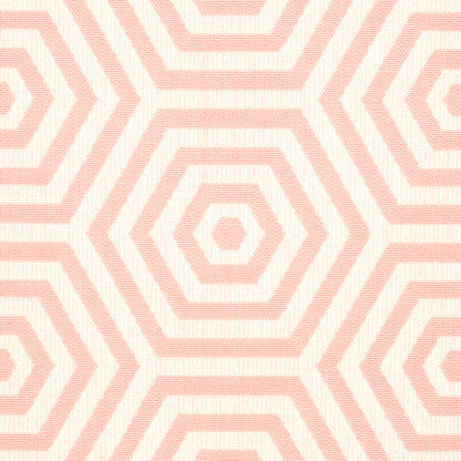 Repeating concentric hexagon pattern in soft pink on cream background, ideal for wallpaper or textiles.
