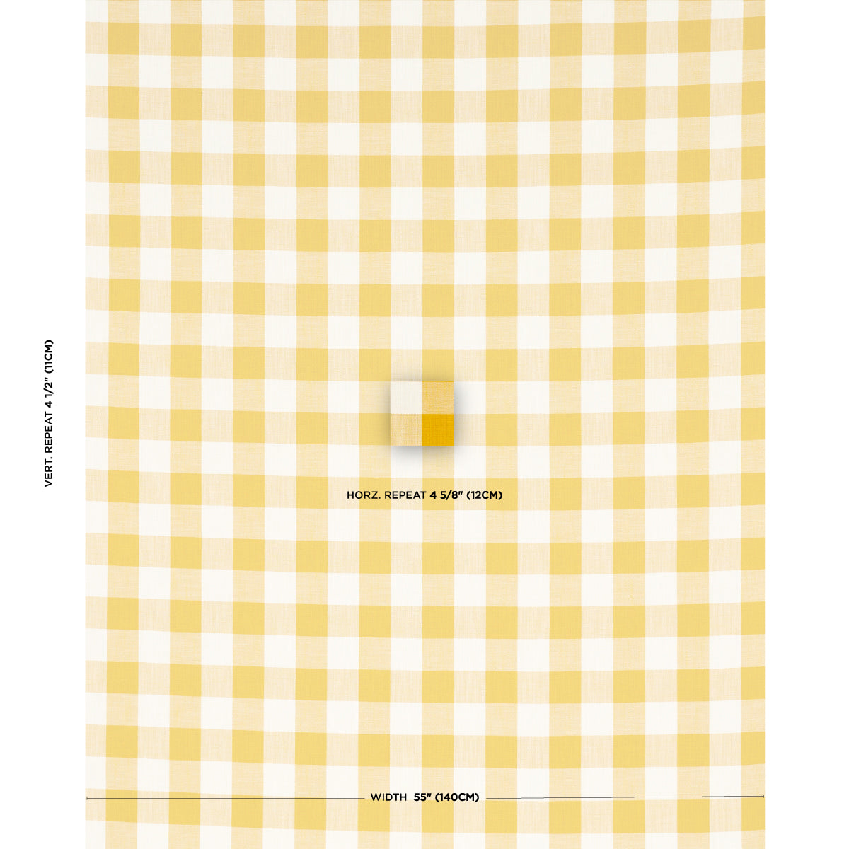 Yellow and white gingham check fabric, lightweight cotton look, ideal for tablecloths or picnic decor.