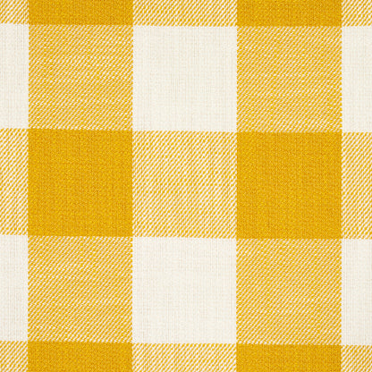 Yellow and white gingham checker fabric with a textured weave.