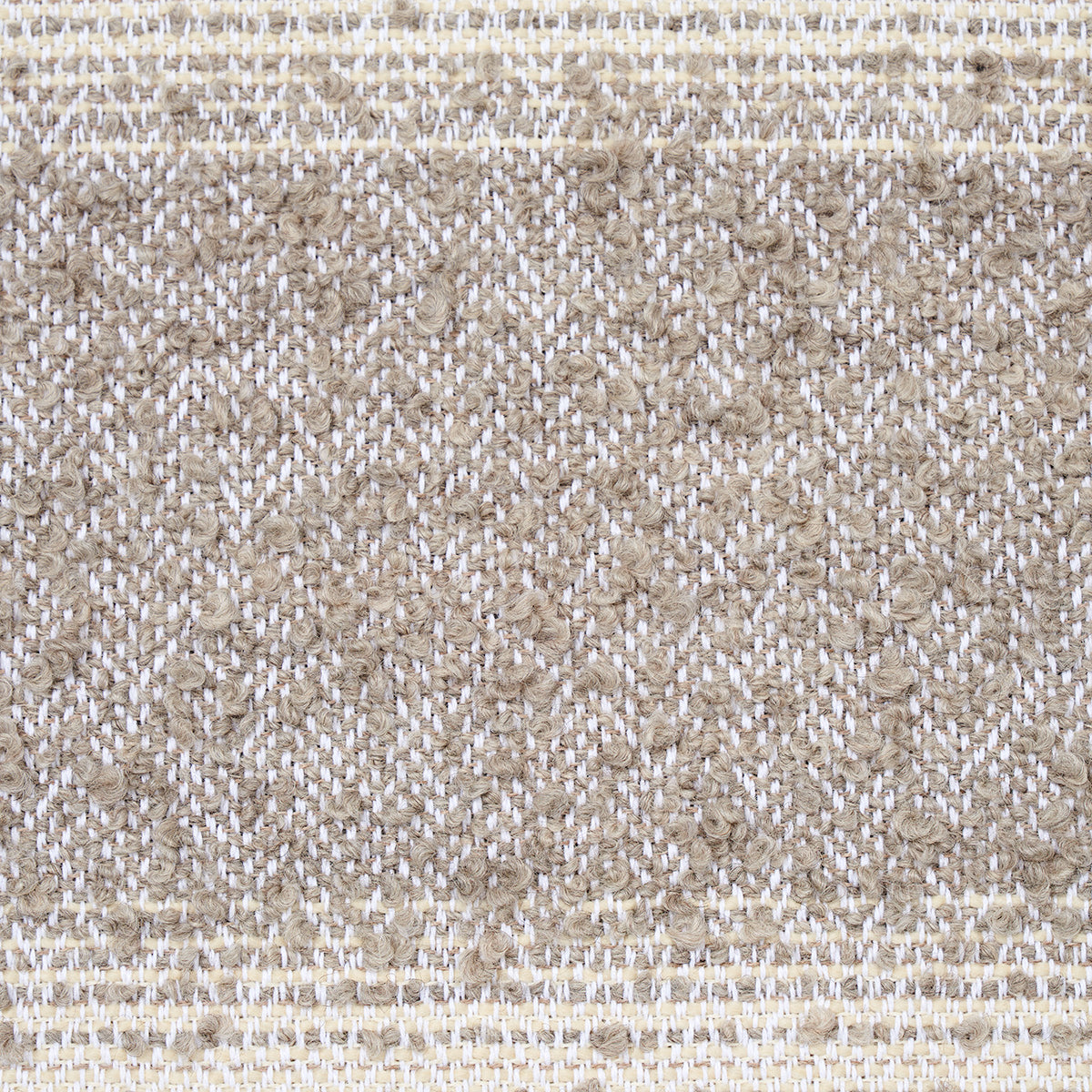 Beige taupe woven textile with alpaca stripe pattern; soft chenille-like fibers; cozy home decor.