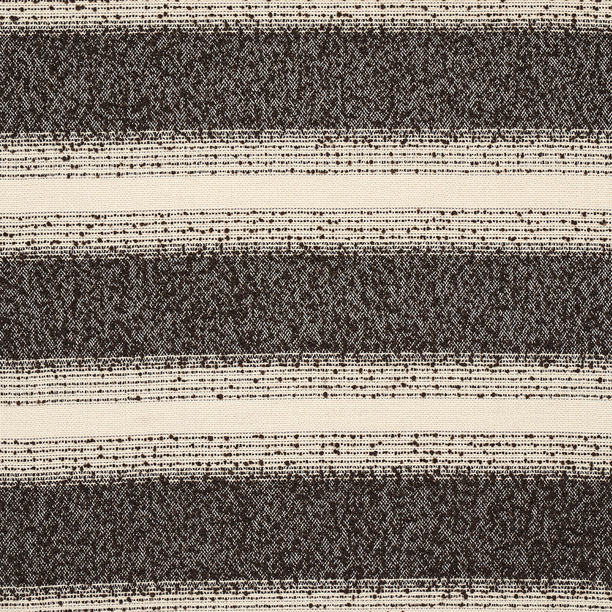 Horizontal striped woven fabric in dark brown and cream tones, textured textile suitable for upholstery or decor