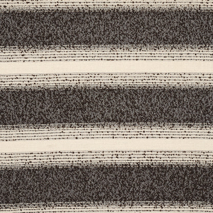 Horizontal striped woven fabric in dark brown and cream tones, textured textile suitable for upholstery or decor