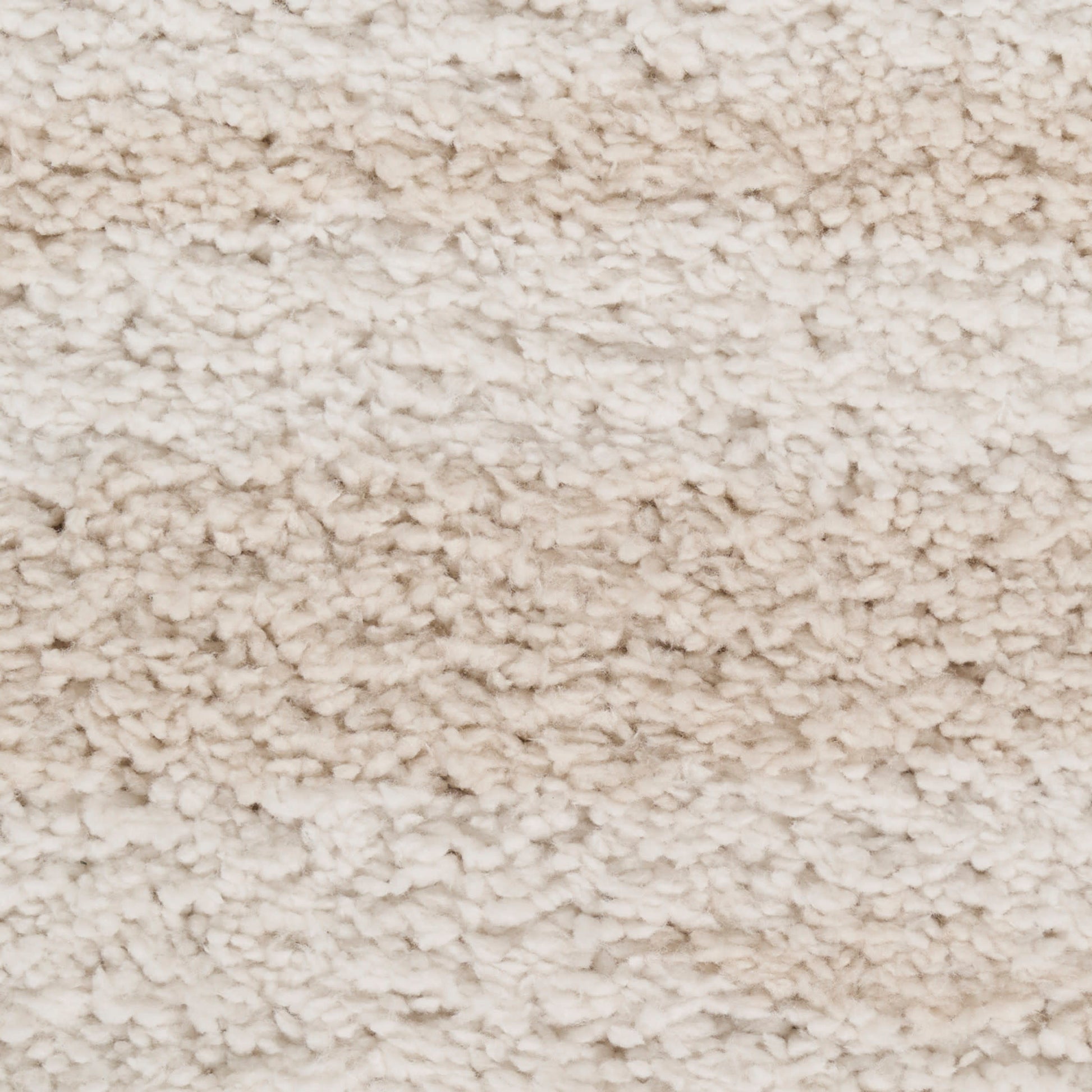 Beige plush shag carpet with thick, curly pile; soft, cozy floor covering.