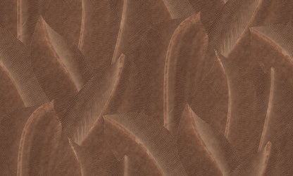 Brown wallpaper featuring overlapping leaf shapes with fine parallel lines.