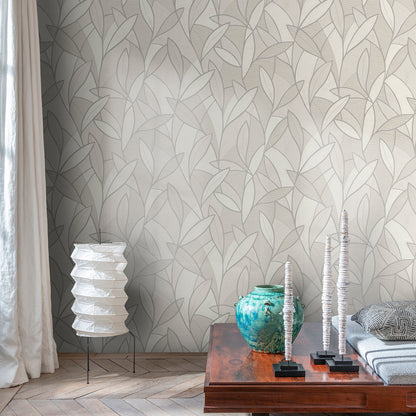 Veer Decor Carved Leaf White Wallpaper Nature Contemporary/Modern White  Wallpaper - 8249-AC1