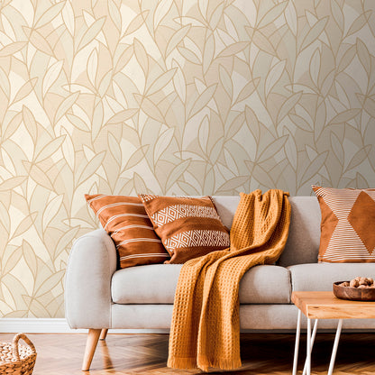 Veer Decor Carved Leaf Beige Wallpaper Nature Contemporary/Modern Beige  Wallpaper - 8249-AC2