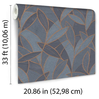 Veer Decor Carved Leaf Dark Blue Wallpaper Nature Contemporary/Modern Navy  Wallpaper - 8249-AC3