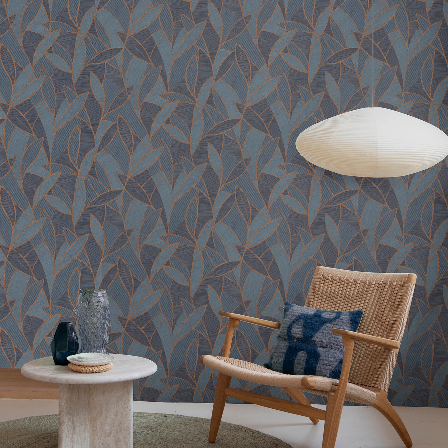 Veer Decor Carved Leaf Dark Blue Wallpaper Nature Contemporary/Modern Navy  Wallpaper - 8249-AC3