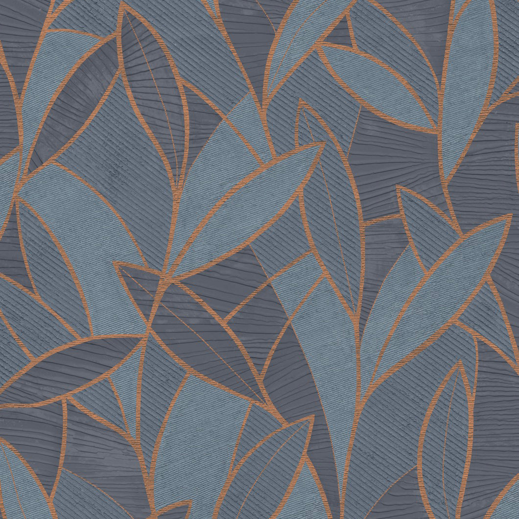 Veer Decor Carved Leaf Dark Blue Wallpaper Nature Contemporary/Modern Navy  Wallpaper - 8249-AC3