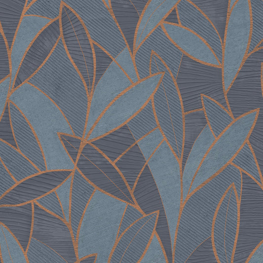 Veer Decor Carved Leaf Dark Blue Wallpaper Nature Contemporary/Modern Navy  Wallpaper - 8249-AC3