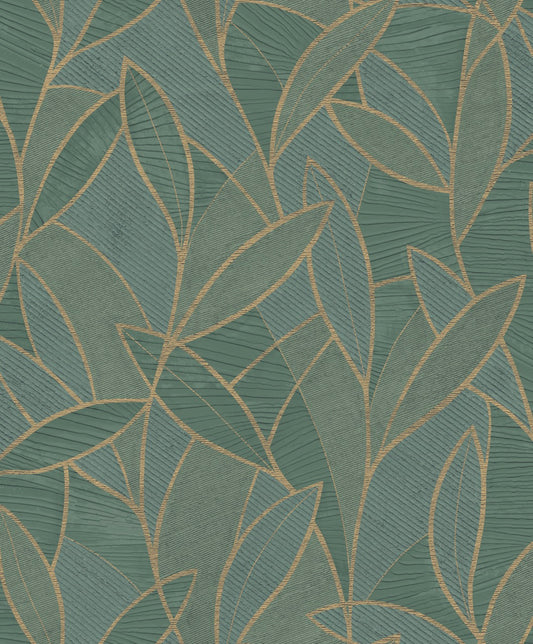 Veer Decor Carved Leaf Dark Moss Wallpaper Nature Contemporary/Modern Green  Wallpaper - 8249-AC4