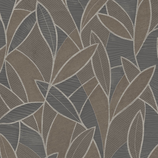Veer Decor Carved Leaf Graphite Wallpaper Nature Contemporary/Modern Black  Wallpaper - 8249-AC5