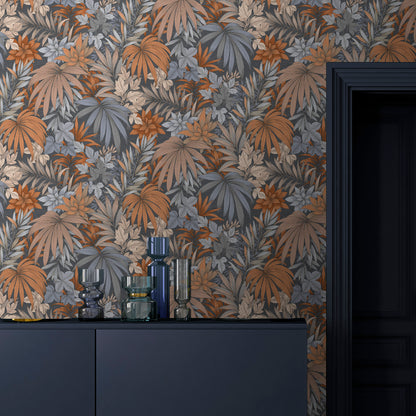 Veer Decor Allure Jungle Dark Blue Wallpaper Tropical Transitional Navy  Wallpaper - 8249-AD2