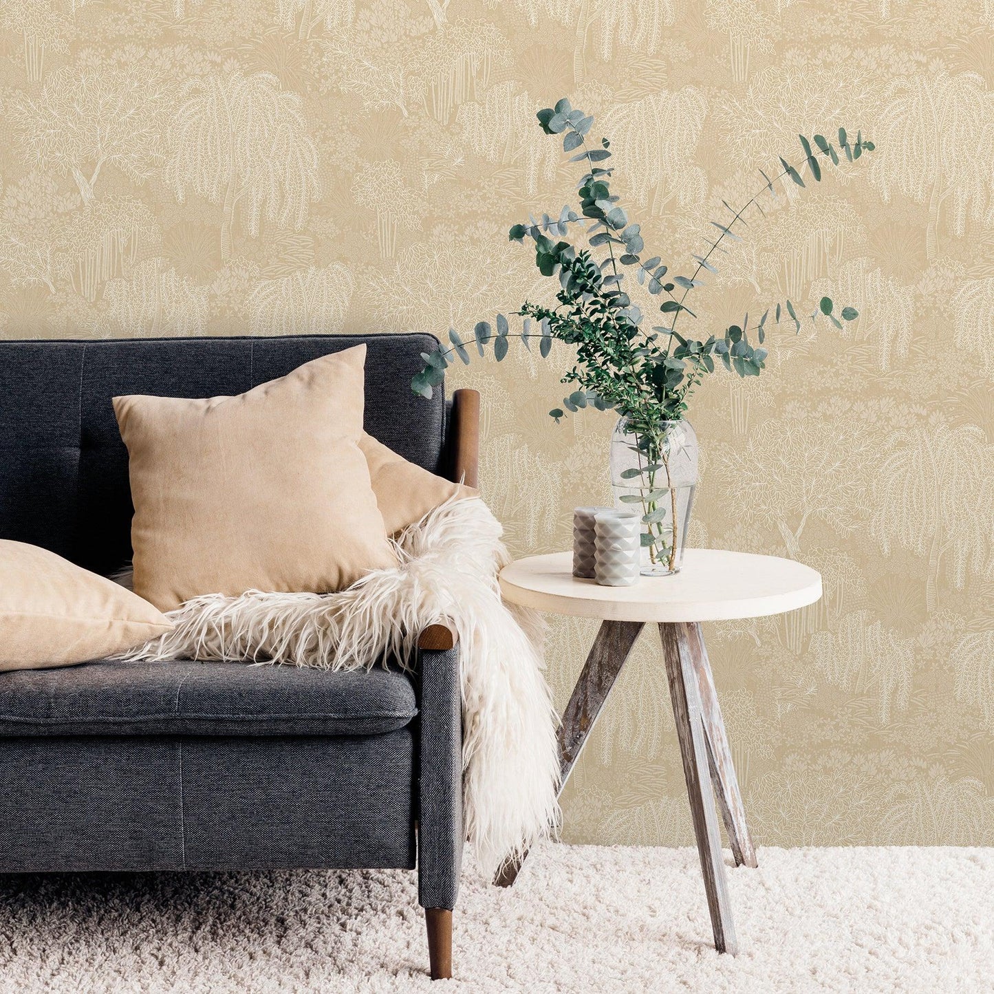Beige nature-inspired wallpaper with a subtle pattern.