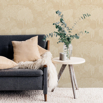 Beige nature-inspired wallpaper with a subtle pattern.