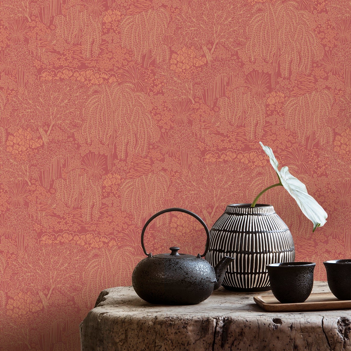 Veer Decor Willow Whisper Wine Wallpaper Nature Transitional Red  Wallpaper - 8249-AF4