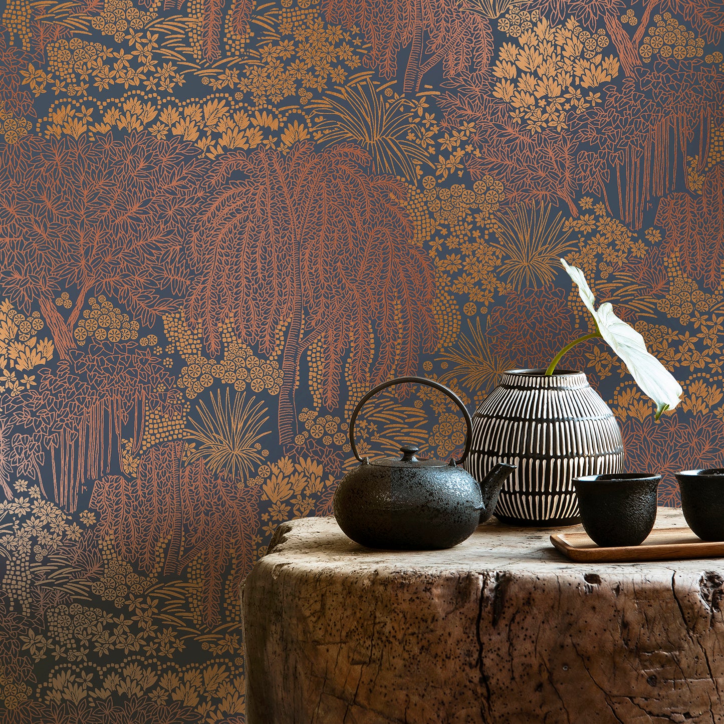 Veer Decor Willow Whisper Dark Blue Wallpaper Nature Transitional Navy  Wallpaper - 8249-AF5