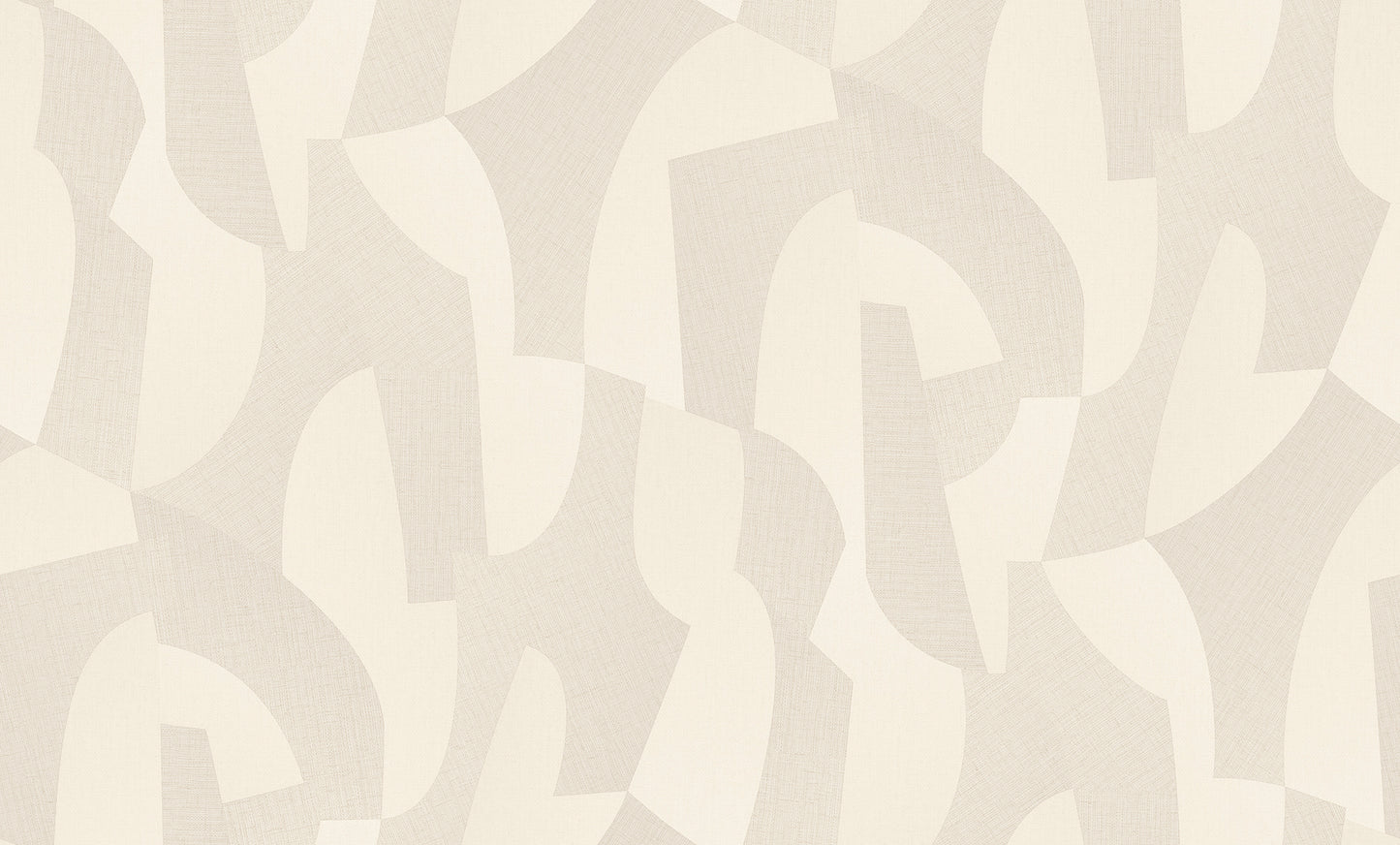 Cream and beige abstract wallpaper with overlapping curved shapes in a soft taupe palette.