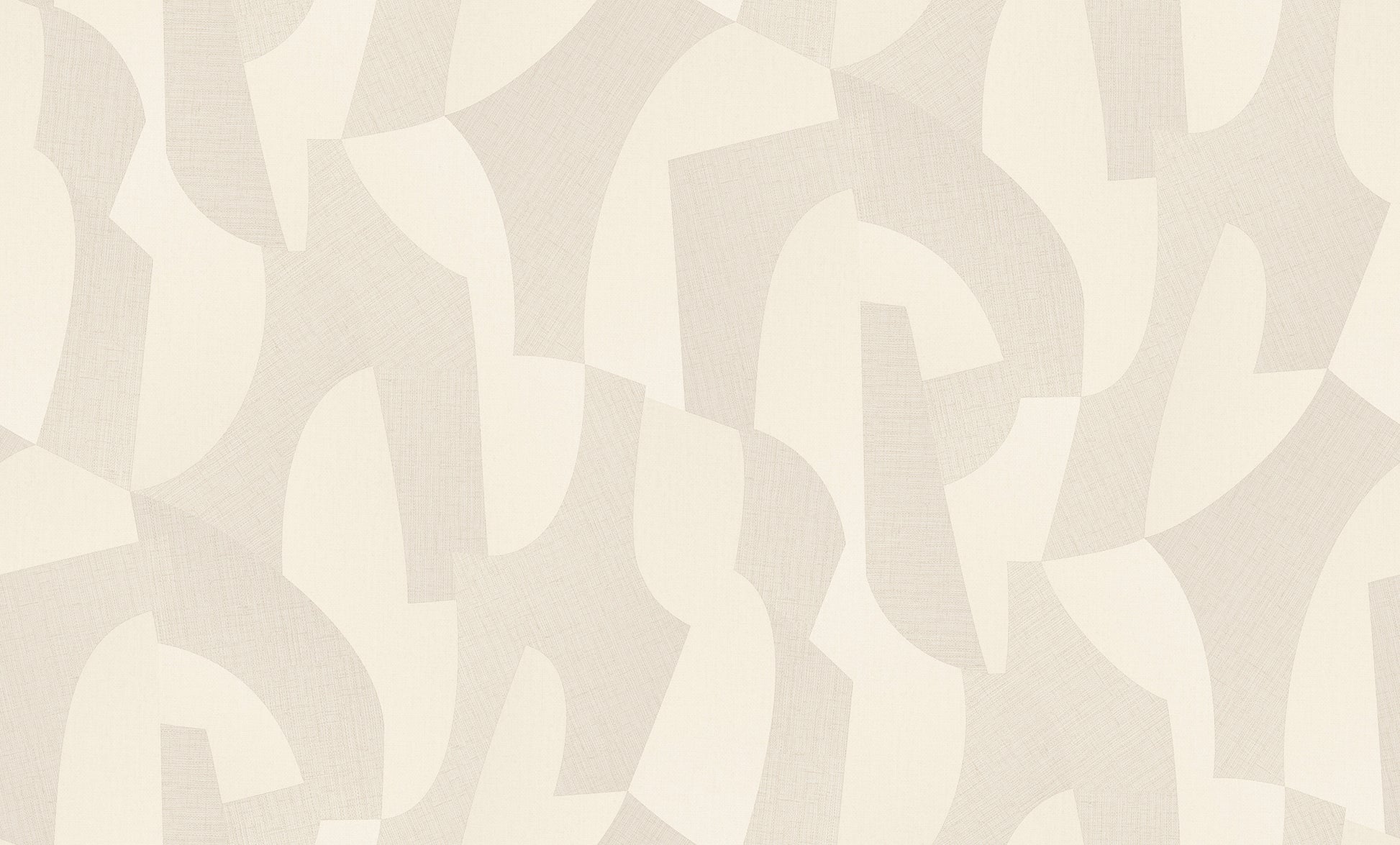 Cream and beige abstract wallpaper with overlapping curved shapes in a soft taupe palette.