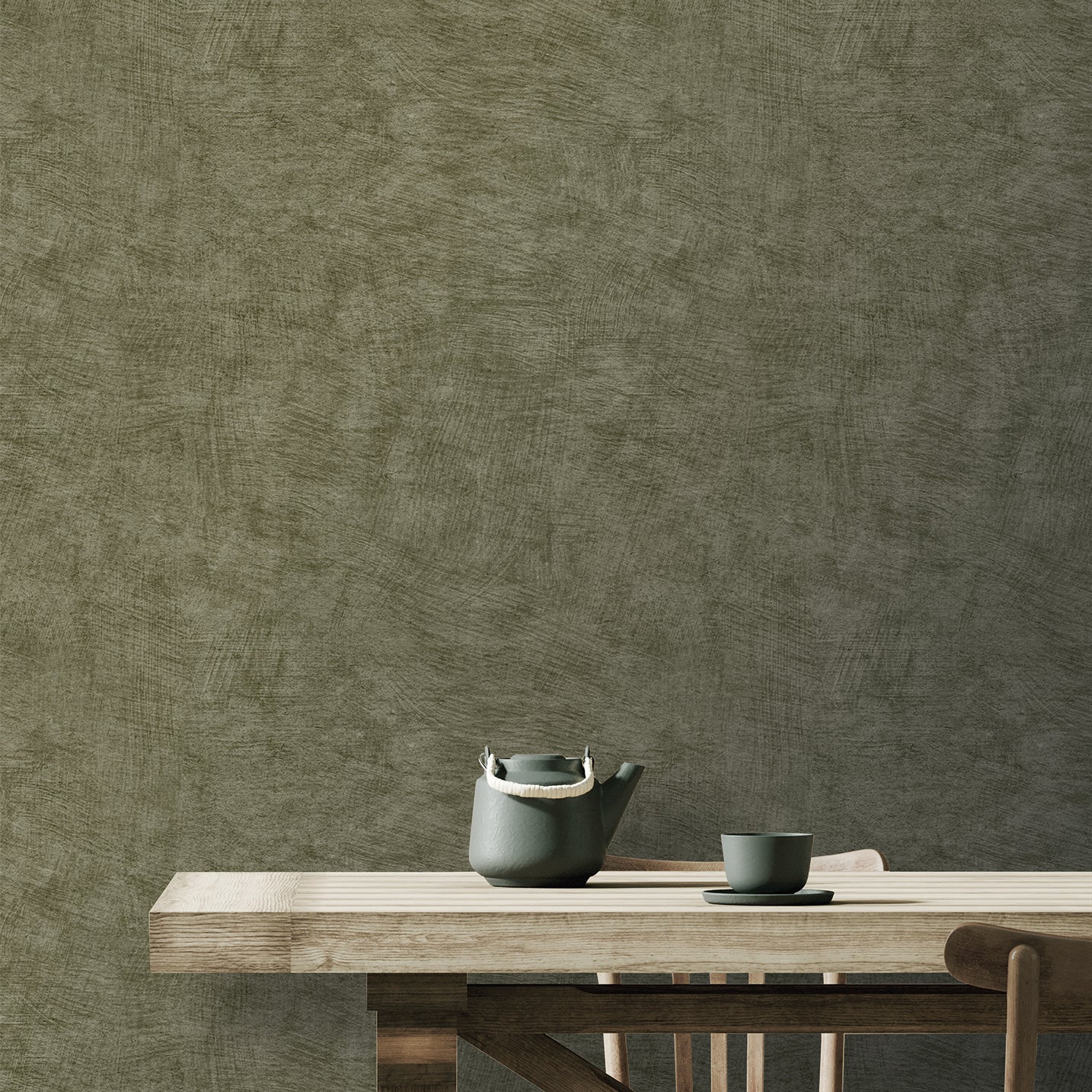 Veer Decor Pampas Plain Brushed Texture Burnt Olive Wallpaper Abstract Modern, Contemporary, Traditional Green  Wallpaper - 8250-AA11